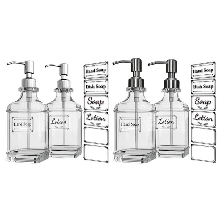 2 Piezas Dispensadores de Gel de Ducha de Vidrio Capacidad 550ml Botella Dispensadora de Líquido Recargable Dispensadores de Jabón