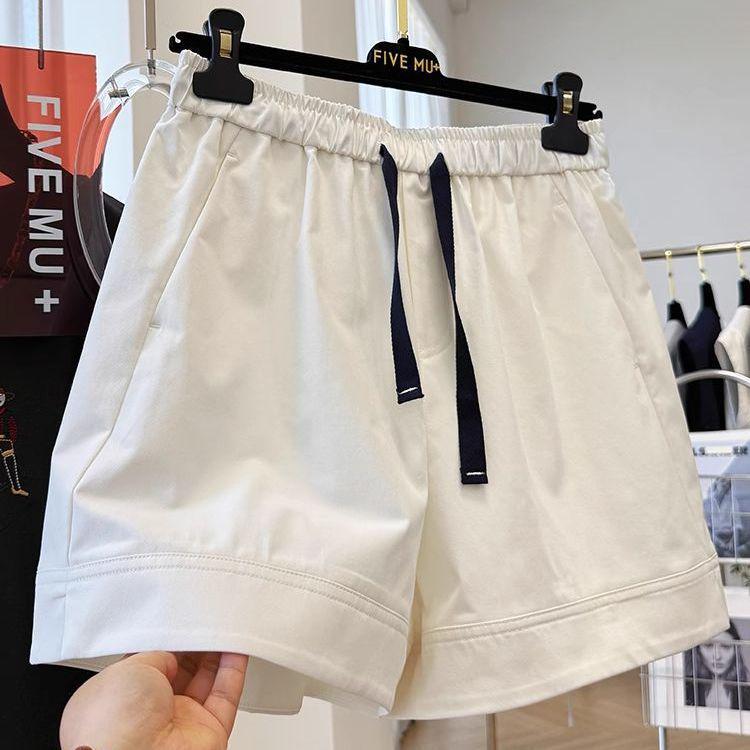 

2026 Korean Style Dark Blue High Waist A-Line 4-Point Wide Leg Shorts for Women - Summer Casual Hot Pants S (40-47.5 kg) белый