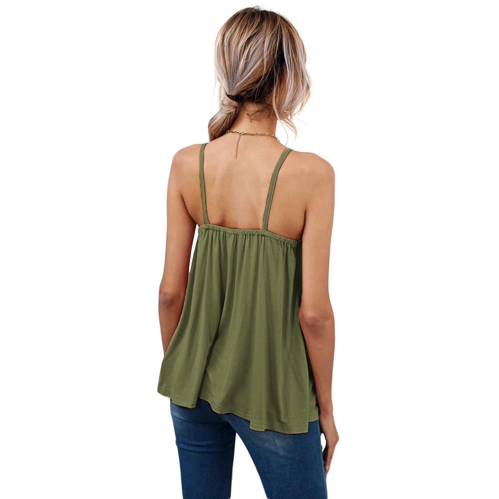 Women Summer Casual Solid Color Strap Vest Top