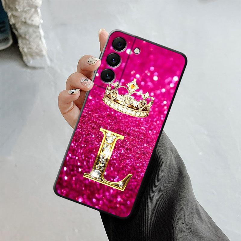 Red Pink Gold Diamond King Crown Letter For Samsung Galaxy S23 S22 S21 S20 Fe Ultra S10 S9 S8 Plus Note 20ultra 10plus Case