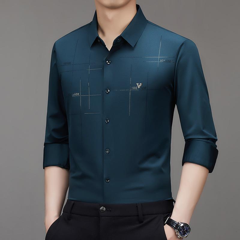 Men Long Sleeve Turn Down Collar Business Casual Wrinkle Free Shirt