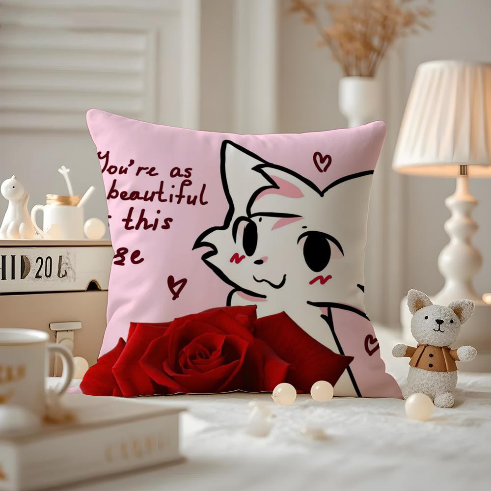 BBoykisser Silly Cat Cute Cushion Cover Antidustmite Pillowcase Invisible Zipper Silky Short Plush Sofa Cushion Cover