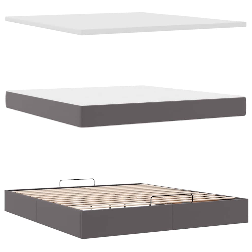 Ottoman Bed with Mattress Gray 180x200 Cm Faux Leather