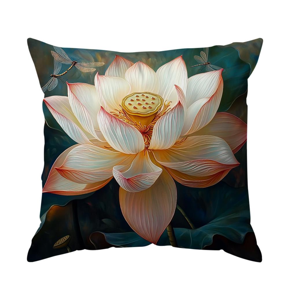 Tranquil Lotus Cushion Pillowcase Printed Polyester 45X45Cm Throw Pillowcover Decorative Sofa Cushion Pillowslip Home Decor
