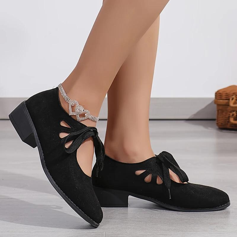 Fashion 2025 Vintage Lace Up Thick Heels Pumps Women Shoes 2025 Spring Pointed Toe Mary Jane Shoes Woman Plus Size Faux Suede Pumps 43