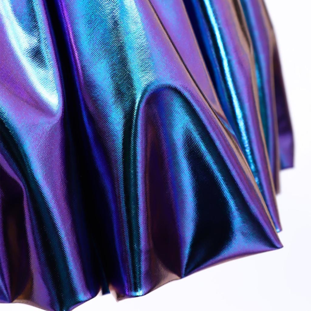 Girls Metallic Bubble Skirt Elastic Waistband Shiny Bud Skirt Sparkly Performance Costume