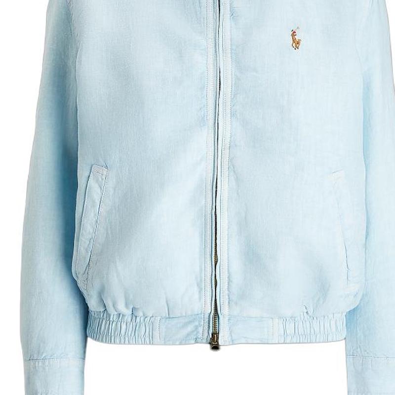 Polo Ralph Lauren SS24 Logo Embroidered Wide Collar Zip Loose Long Sleeve Jacket Women jackets Ice-White WMPOOTWN5A20050-400