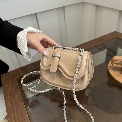 Solid Color Texture Simple Fashion Small Bag Women's Chain Bag 2025 Spring New Versatile Ins Messenger Saddle Bag