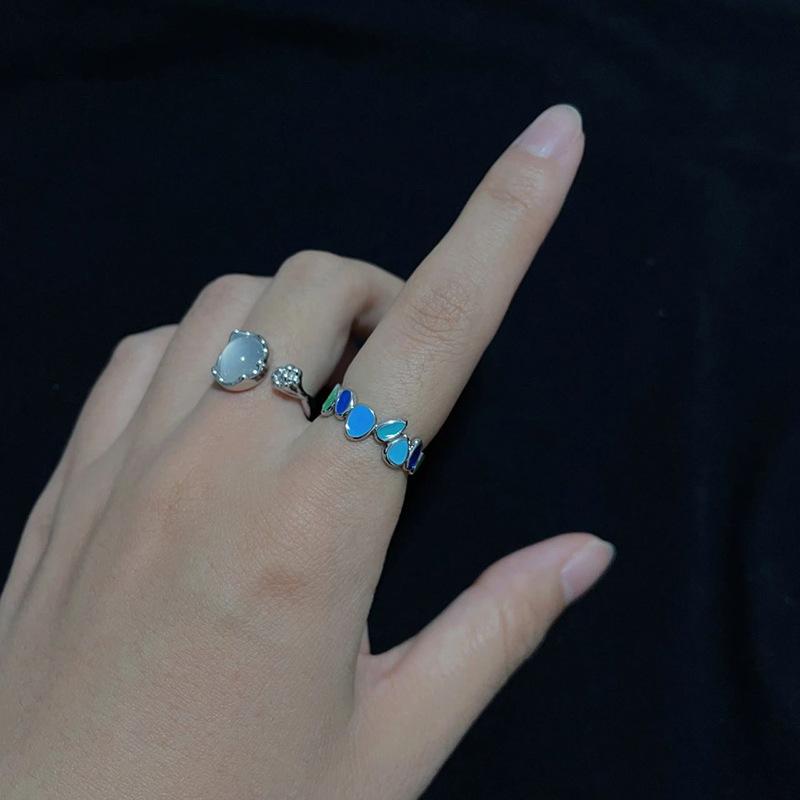 Niche Design Moonstone French Irregular Simple High-End Light Luxury Spanish Open Ring Women