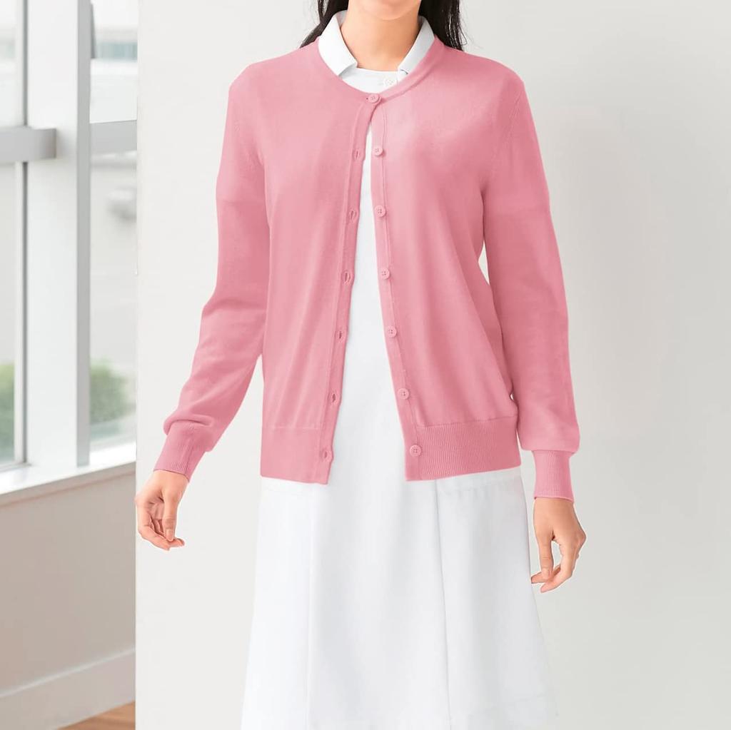 Washable Smooth Cotton Round Long Suitable for Office and Everyday Cold Size White [Anfamie] Cardigan, Blend, Neck, Length, Nurses, Workers, Wear,