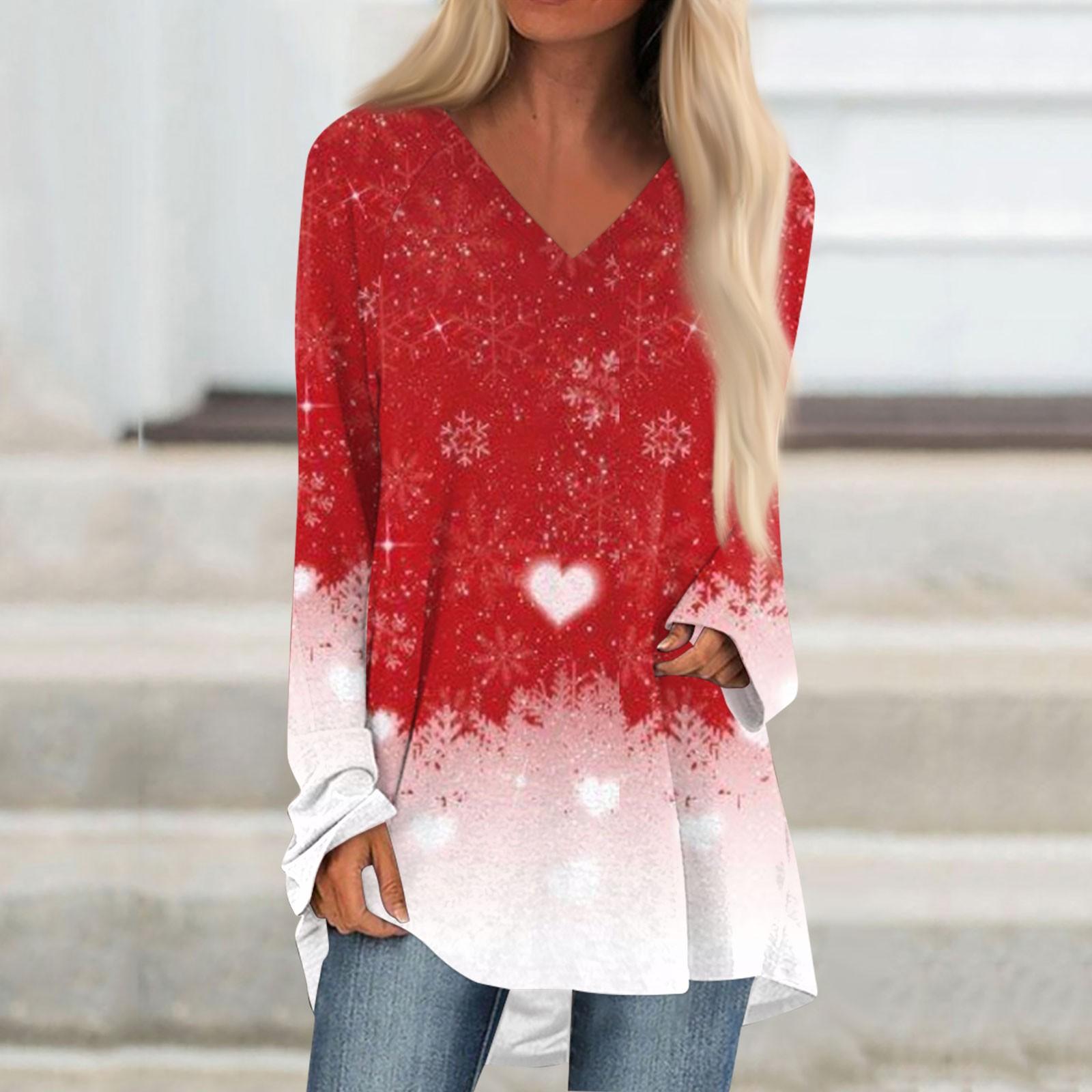 Женская осенне-зимняя повседневная длинная свободная футболка с v-образным вырезом — фото 5