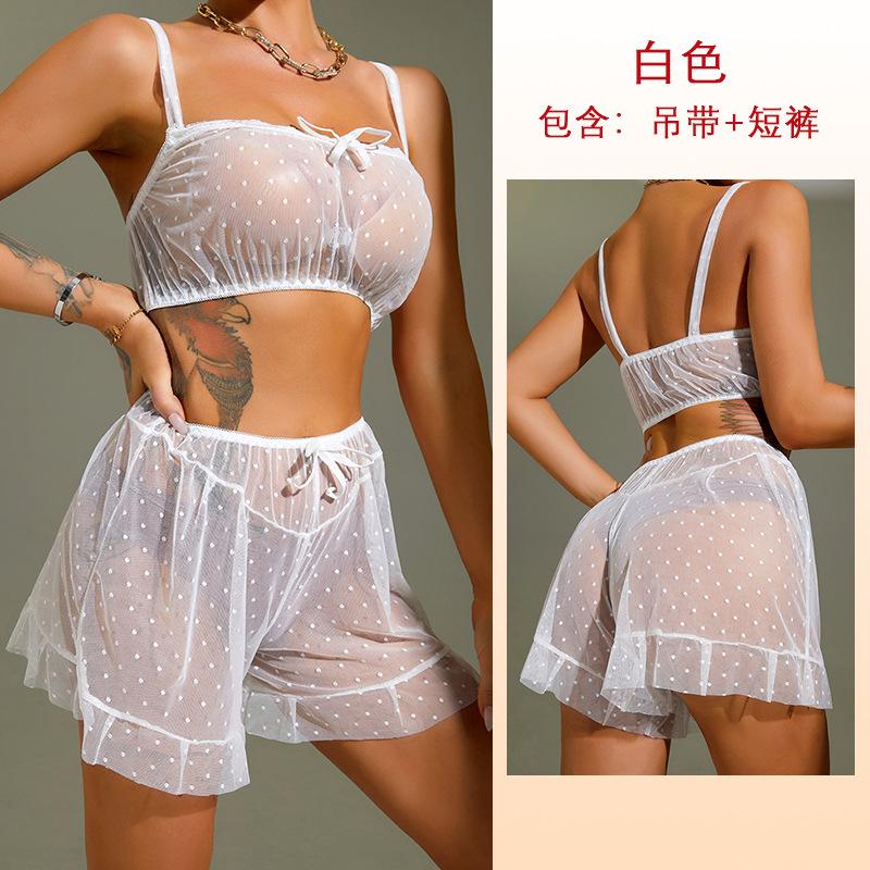 Polka dot perspektif file seksi jartiyer şort takımı tatlı çok renkli pijama