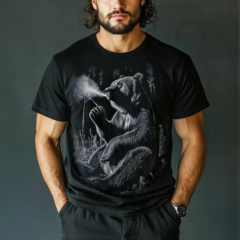 

Vintage T-shirt For Men Animal Bear Print T Shirts Short Sleeve XXS
