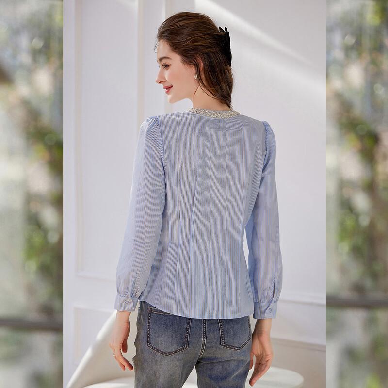 Camicia a Righe da Donna Bailuyu Slim Fit a Manica Lunga