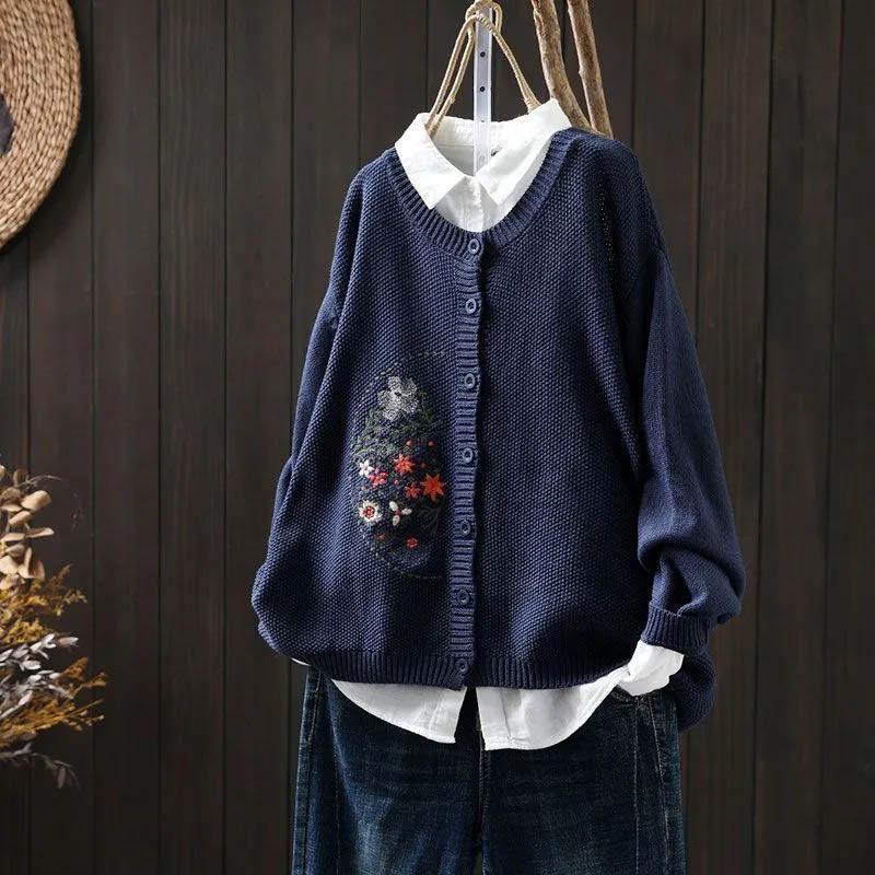 Gensere Kåpe Cardigan for Kvinner Høst Vinter Stor Størrelse Vintage Løs Langermet Strikket Cardigan Gensere Jakke