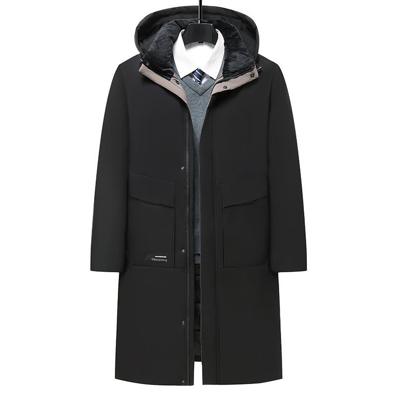 Winter Warm Long Down Coat for Men, Plus Size Knee-Length Outerwear for Middle-Aged and Older