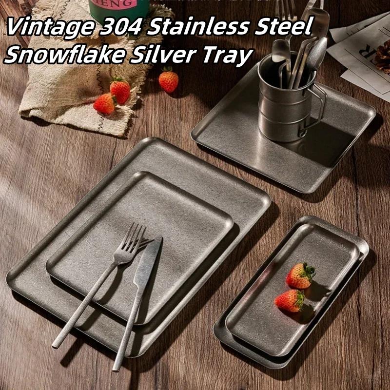 3pcs Vintage Stainless Steel Snowflake Tray-Rounded Edge Serveware for Steak Dessert Grill with Artisanal Craftsmanship