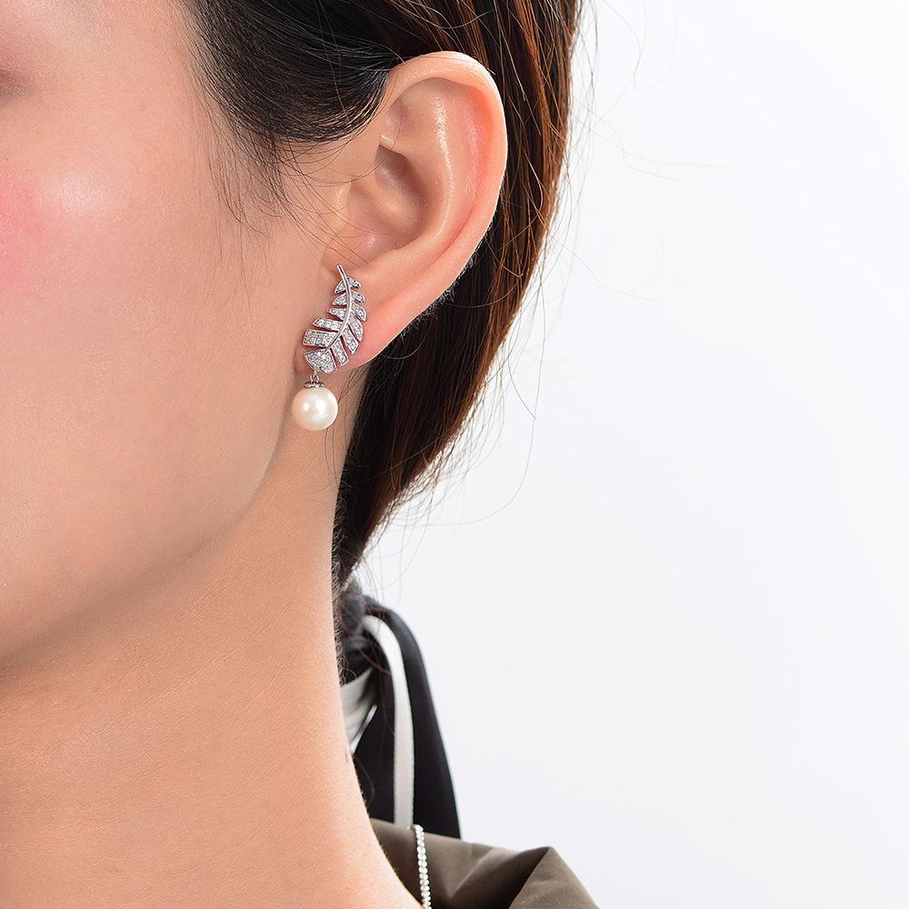 Gica Gema Natural Pearl Drop Earrings 925 Sterling Silver Unique Design Feather Shape Romantic Fine Jewelry Wedding Party Gifts New Trend 