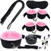 Sexy Nylon BDSM Kit Plüsch Sex Bondage Set Handschellen Sex Spiel Peitsche Knebel Nippel Clip Sex Spielzeug