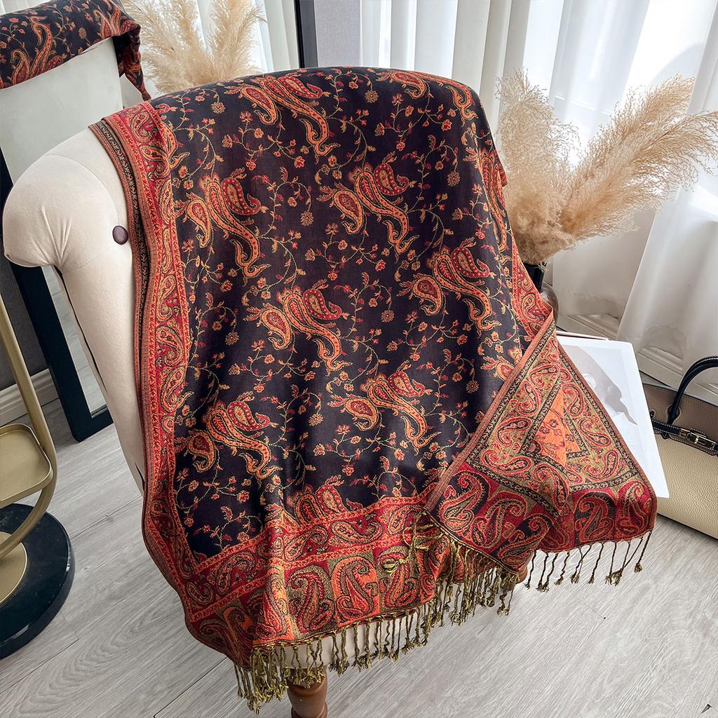 Luxus Winter Paisley Schal Damen Kopftuch Wickeltuch Warme Herbstschals Design Druck Damen Foulard Baumwollstolen Schal