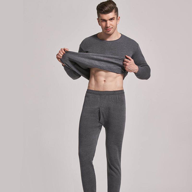 

NanRenShuai Men s Plush-Lined Thermal Underwear Set - Warm, Thickened Round Neck Top and Pants 4XL темно-серого