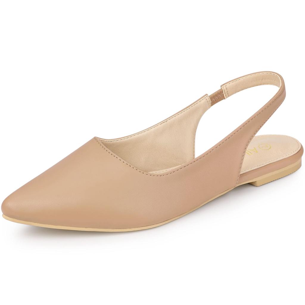 Allegra K Women's Nude Pointed Toe Slingback Flat Pumps, Size 26.0 Cm