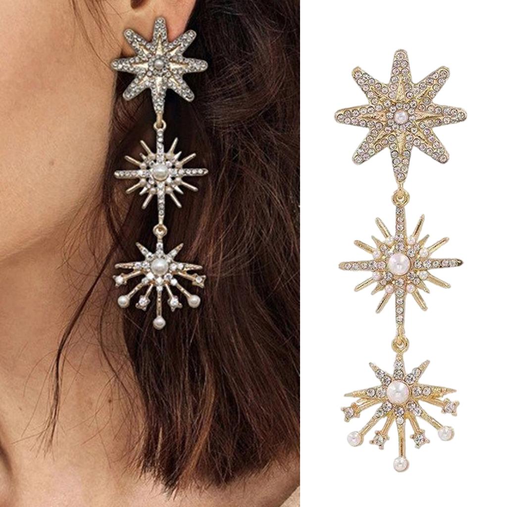 Long Alloy Studs Earrings Pendant Earrings Featuring Sunflower Design and Pearls Suitable for Trendy Ladies Present