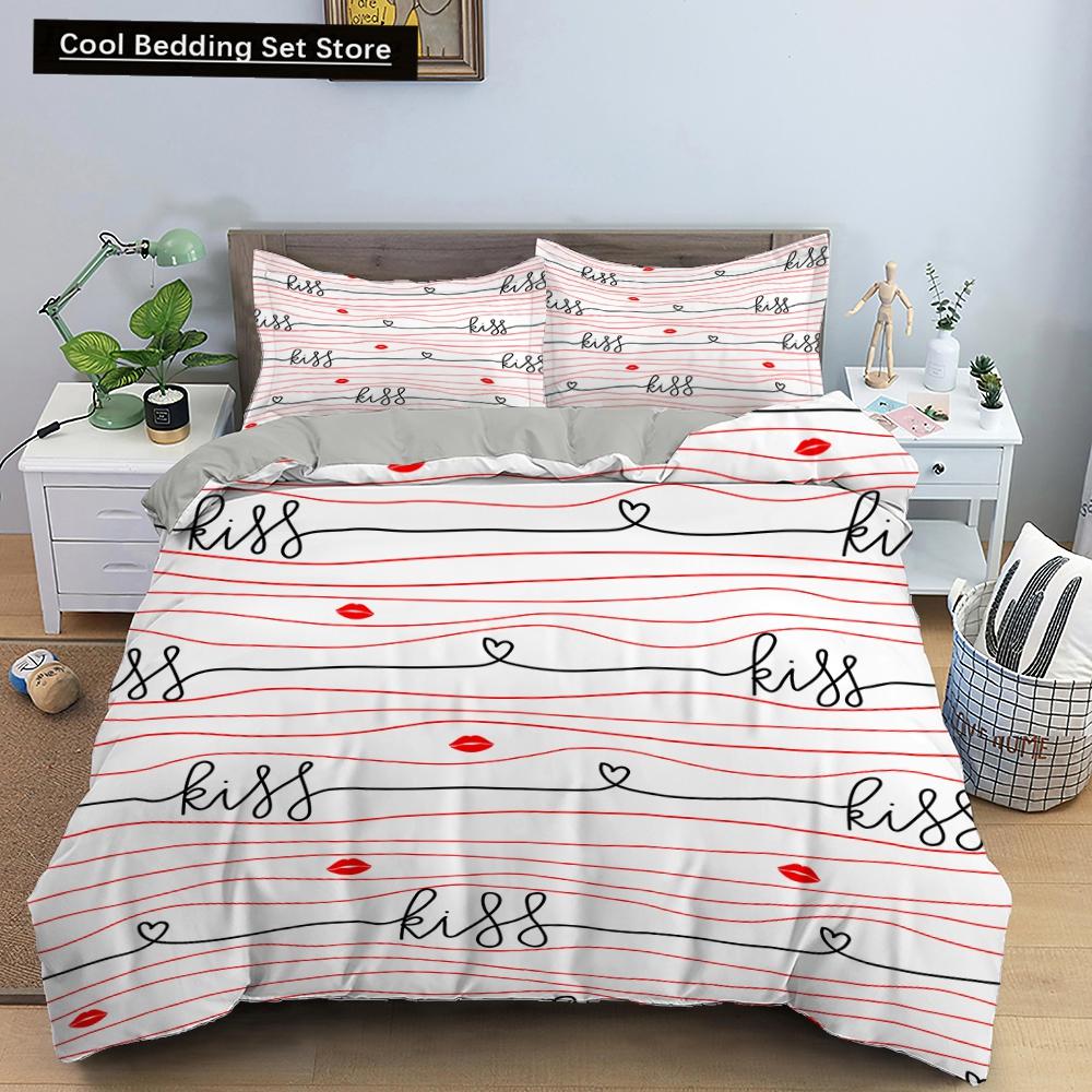 Lover Couple Bed Duvet Cover Set Valentine's Day Gift Heart Shape Bedding Set King Queen Double 2/3pcs Polyester Comforter Cover