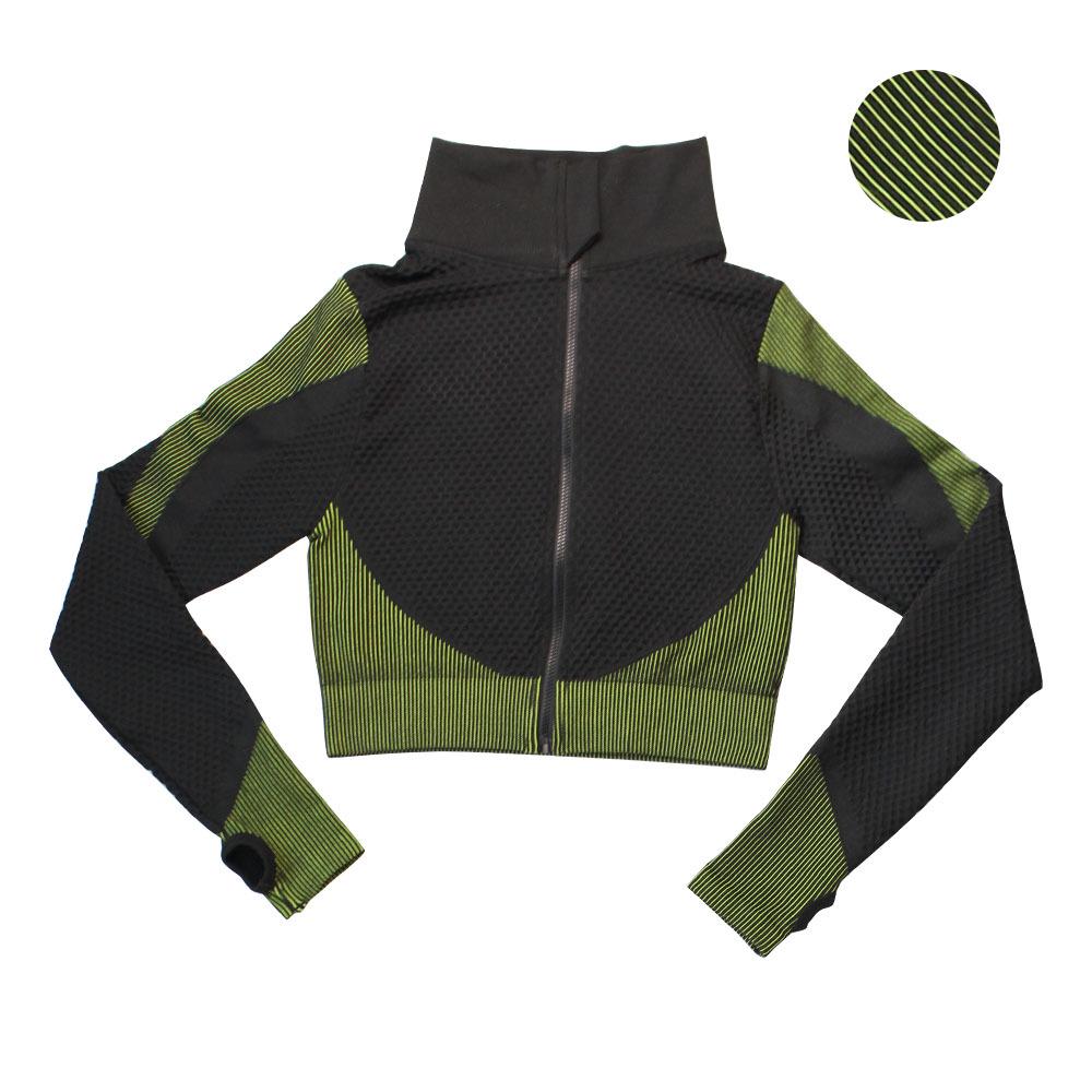 Women's Striped Long Sleeve Yoga Suit - Quick Dry Colorblock Jacket & Crop Top