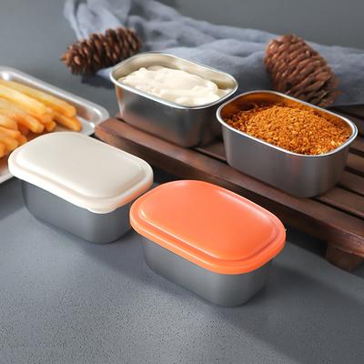 Tazza per salse in acciaio inossidabile 304 con coperchio sigillato, scatola per condimenti, coperchio in silicone a prova di perdite, contenitore per condimenti, scatola portaoggetti portatile