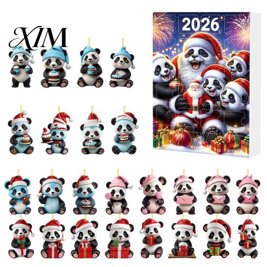 Unique Christmas Gift Panda Advent Calendar, 24 Days Countdown Contains Acrylic Ornament Set Ornaments, Cute Hanging Decorations for Tree Home