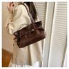 Retro Solid Color Faux Leather Shoulder Bag for Women, Chic Belt Buckle Clutch Handbag, Spacious Daily Commute Tote