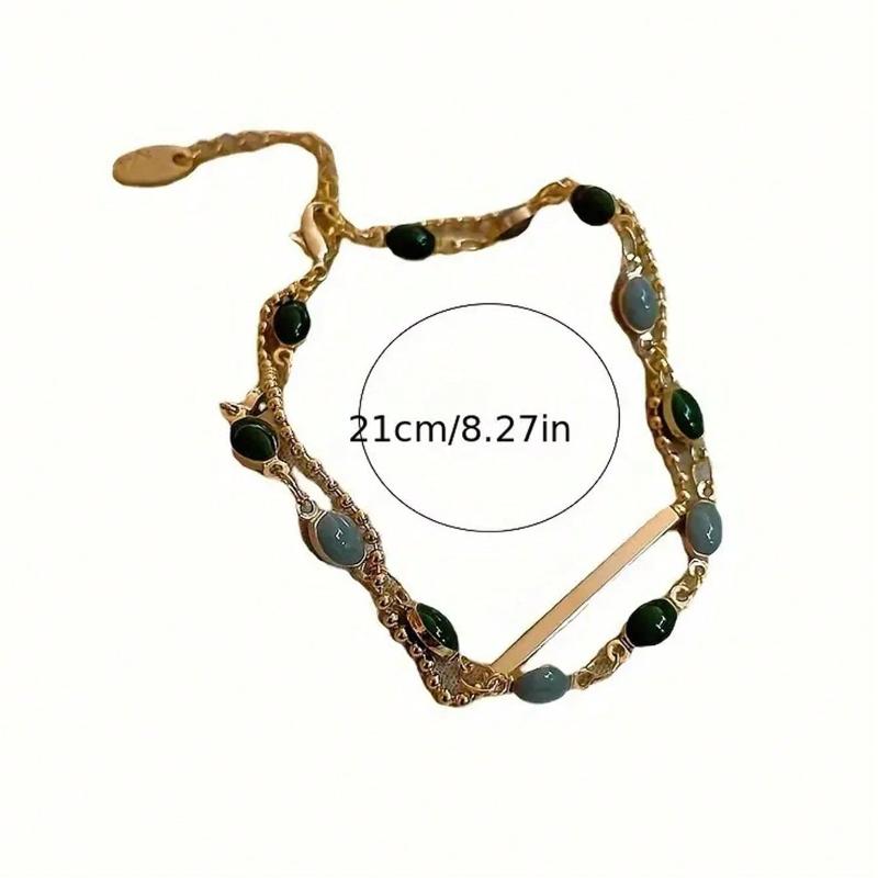 1pc Vintage Double Layer Bracelet, Simple Green Bracelet, Delicate Elegant Fine Jewelry, The Perfect Gift for Couple/Women
