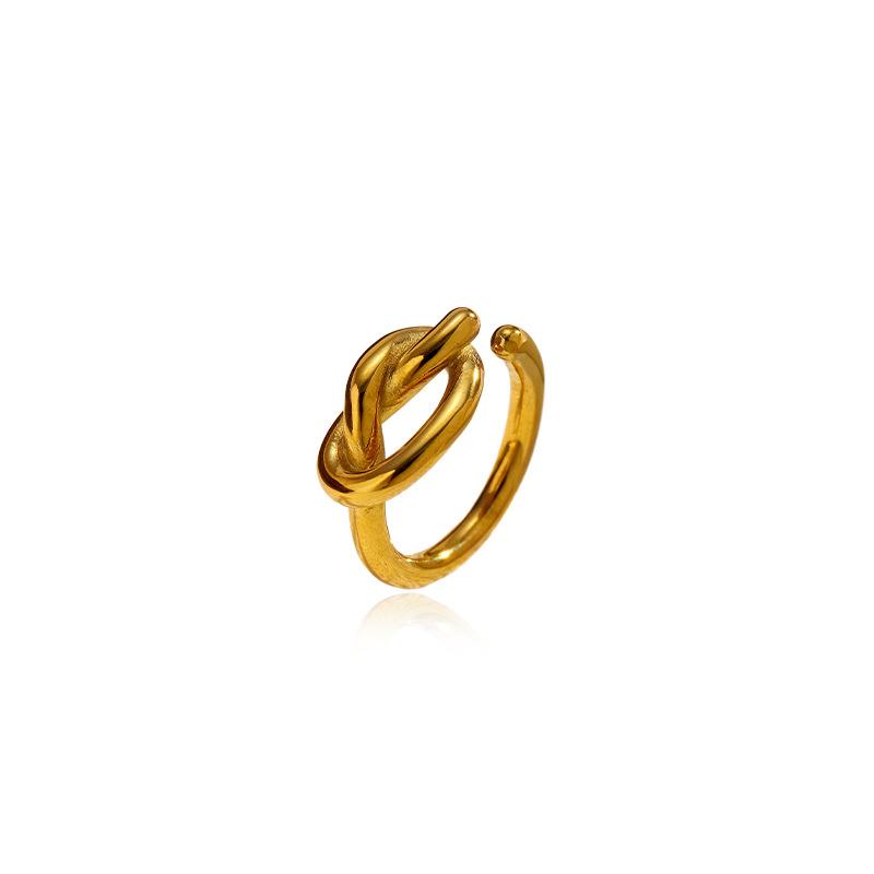 New knotted gold open titanium steel ring women's niche high-end jewelry rope knot stainless steel ring women
