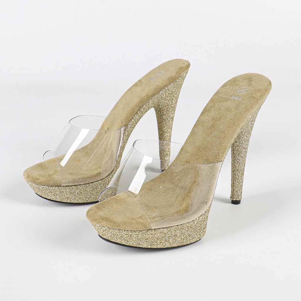 High-heeled Sandals Women's 2025 Summer New Thin-heeled Waterproof Table Rhinestone Model Catwalk Dress Shoes 13CM LFD-1099-Q9