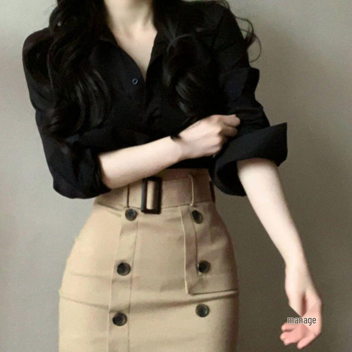 

Two-Piece Set: Pure Desire Spicy Girl Shirt & Waist-Cinching Slim Skirt - Spring/Summer Trend S waist 64