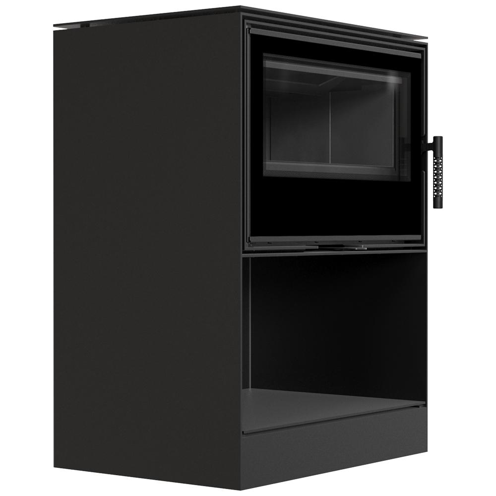 Wood burning steel stove KRATKI KARI 70 Ø 150 8 kW recess for wood black thermotec self closing door