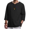 Men's Summer Long Sleeved V Neck Cotton and Linen Loose Plus Size Shirt