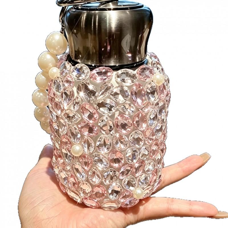 Elegant Diamond-Studded Stainless Steel Insulated Tumbler Women 300ml Portable Thermal Cup Gift Friends Office Travel