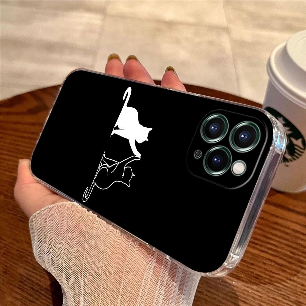 Funny Cute Cat Line Art Transparent Case For Apple iPhone 17 16 15 14 13 12 11 Pro Max 16 Plus 16E 17Air 17Pro Phone Cover Funda