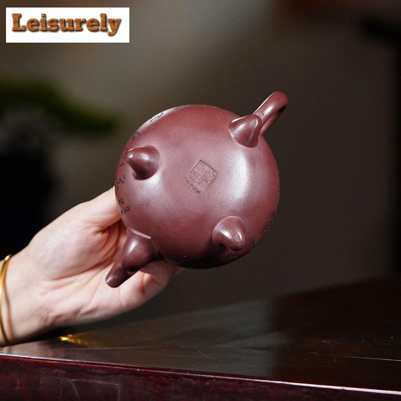 330ml Yixing Fialová hlína Čajové konvičky Ručně vyráběná Tripodia konvička Hrubá ruda Písek Dračí krev Bahno Výrobník čaje Konvice se sítkem Zisha Čaj