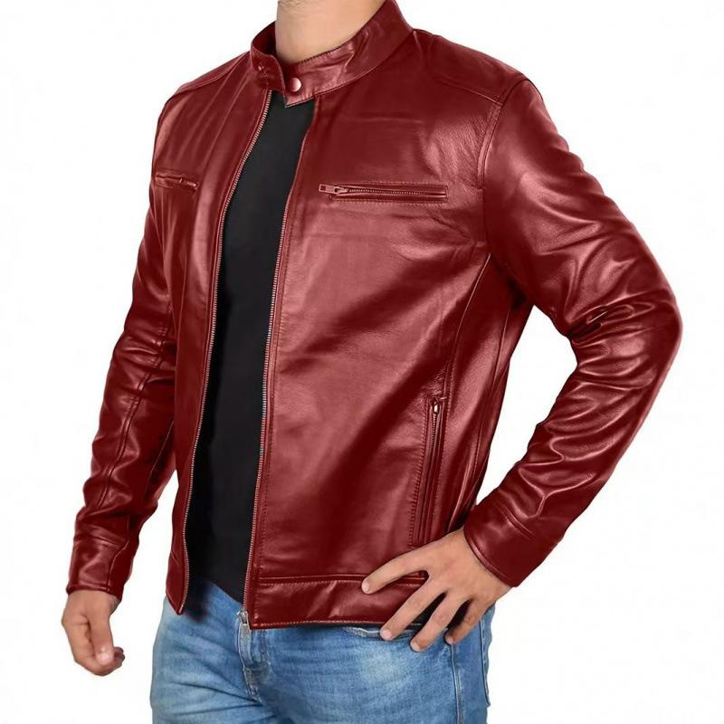 Men's Vintage Fashion Jacket Stand-Up Collar Motorcycle Jacket Slim Fit Multi-Pocket Jacket Spring Summer