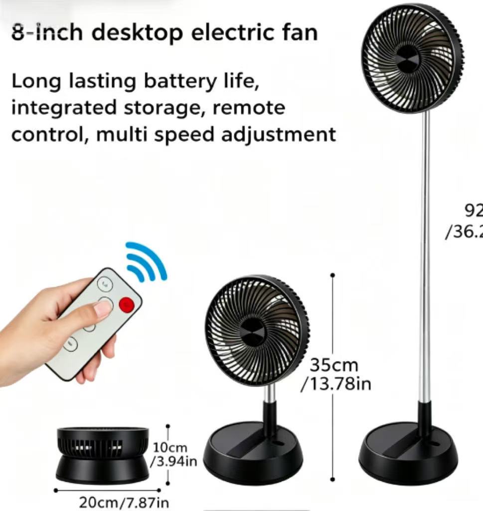 Portable Oscillating Standing Fan with Remote Controller Foldable Desk Fan Rechargeable Battery Powered Pedestal Fan for Camping
