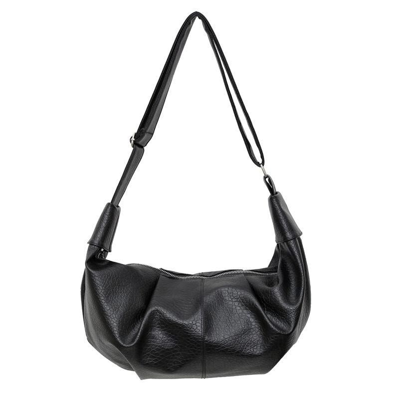 Korean 2025 retro soft leather pleated dumpling bag casual versatile shoulder messenger bag lazy style croissant