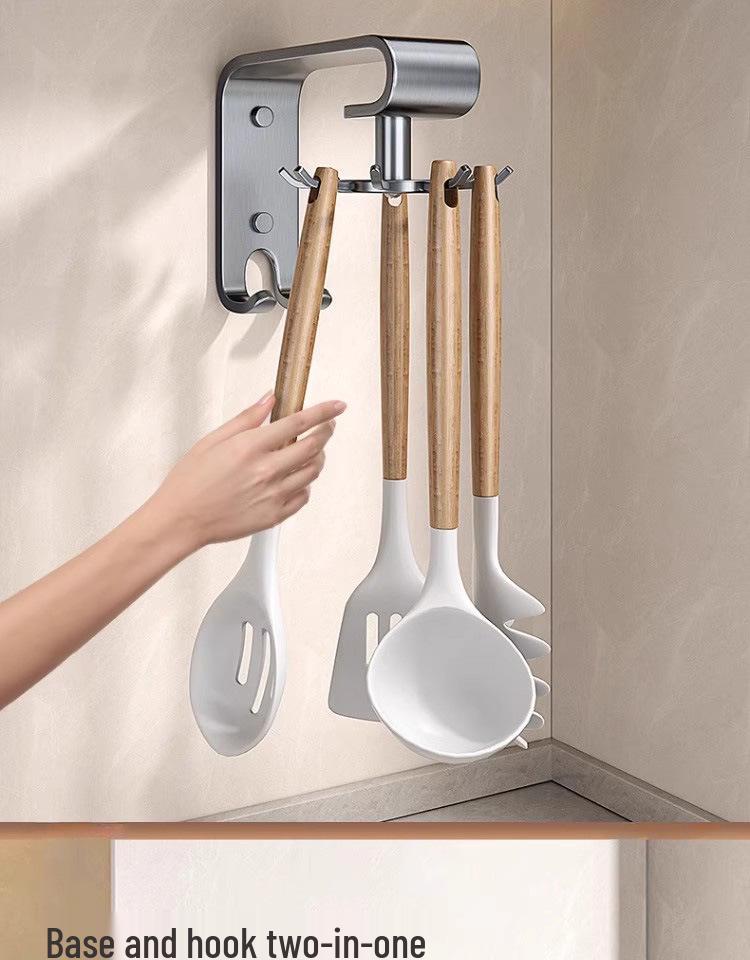 Kitchen Octopus Rotating Hook: Punch-Free Wall-Mounted Hanging Rack for Pot, Spatula, Spoon, and Cutting Board Storage.