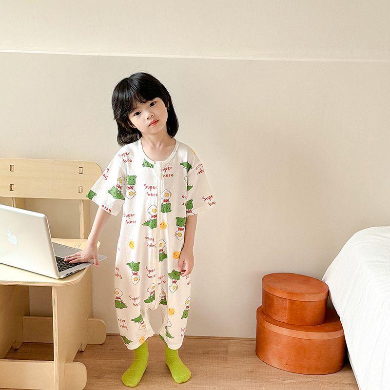 Lightweight Pure Cotton Short Sleeve Baby Sleeping Bag - Anti-kick, Breathable One-piece Pajamas & Crawling Romper for Home Wear