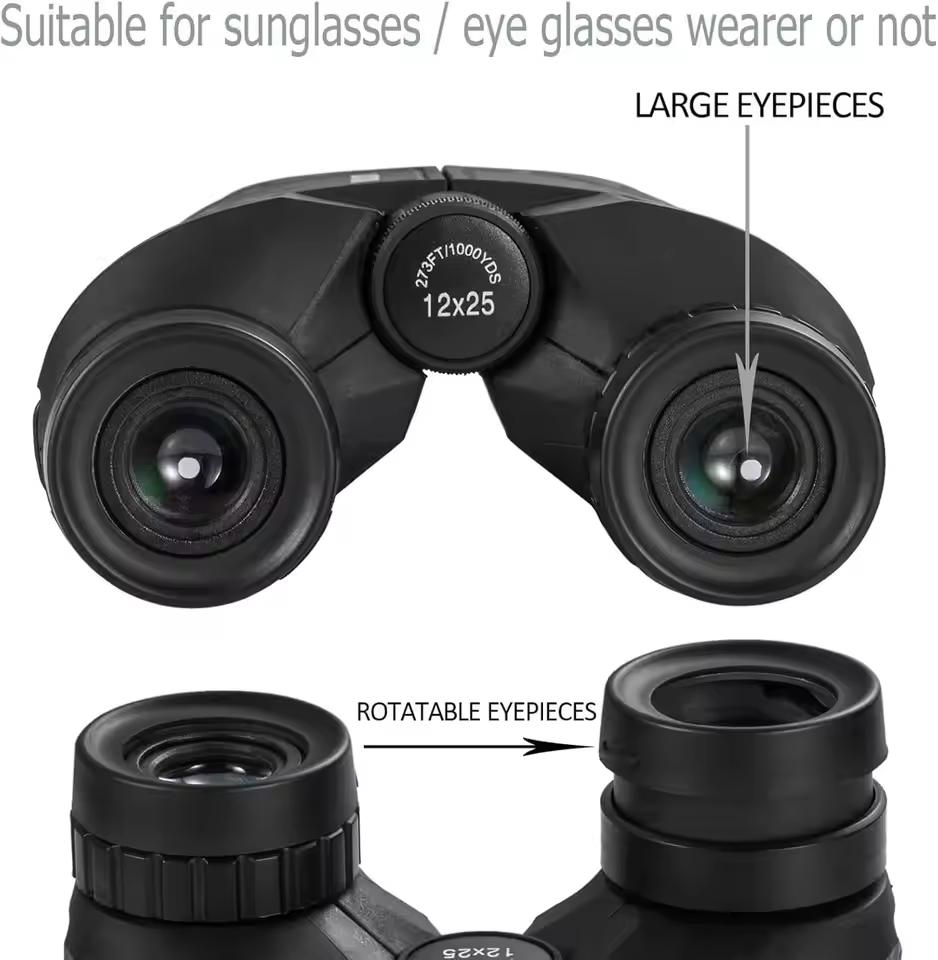 12x25 Compact Outdoor Binoculars Adults Kids Large Eyepiece Low Light Vision Easy Focus Portable Design Travel Sightseeing BAK4