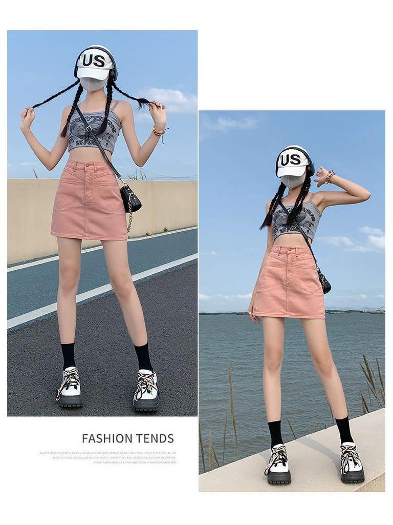 2025 High-Waist Denim Midi Skirt: Spring/Autumn Women's A-Line Bodycon with Anti-Exposure