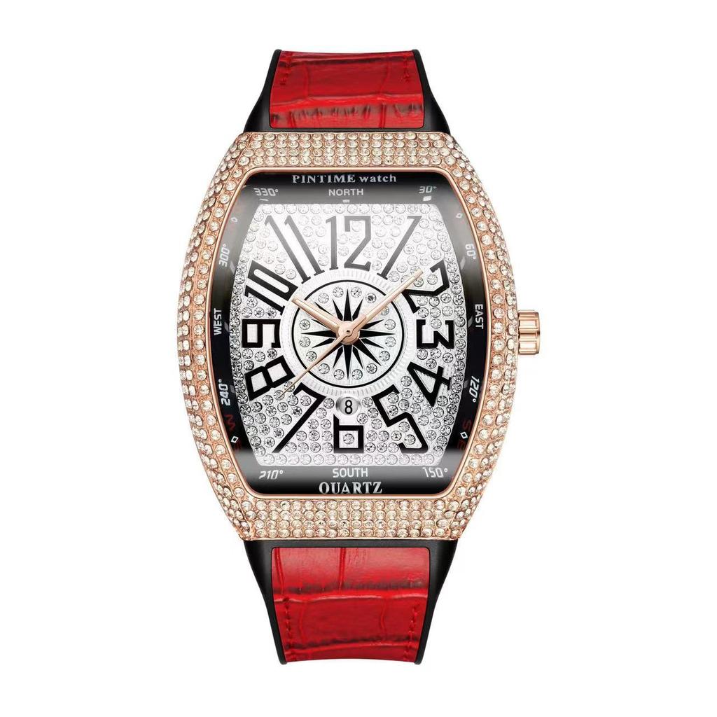 Herrenuhr mit großem Zifferblatt und Frank Barrel-Motiv, voller Sterngürtel, Yacht-Diamantbesatz, Vintage-Uhr