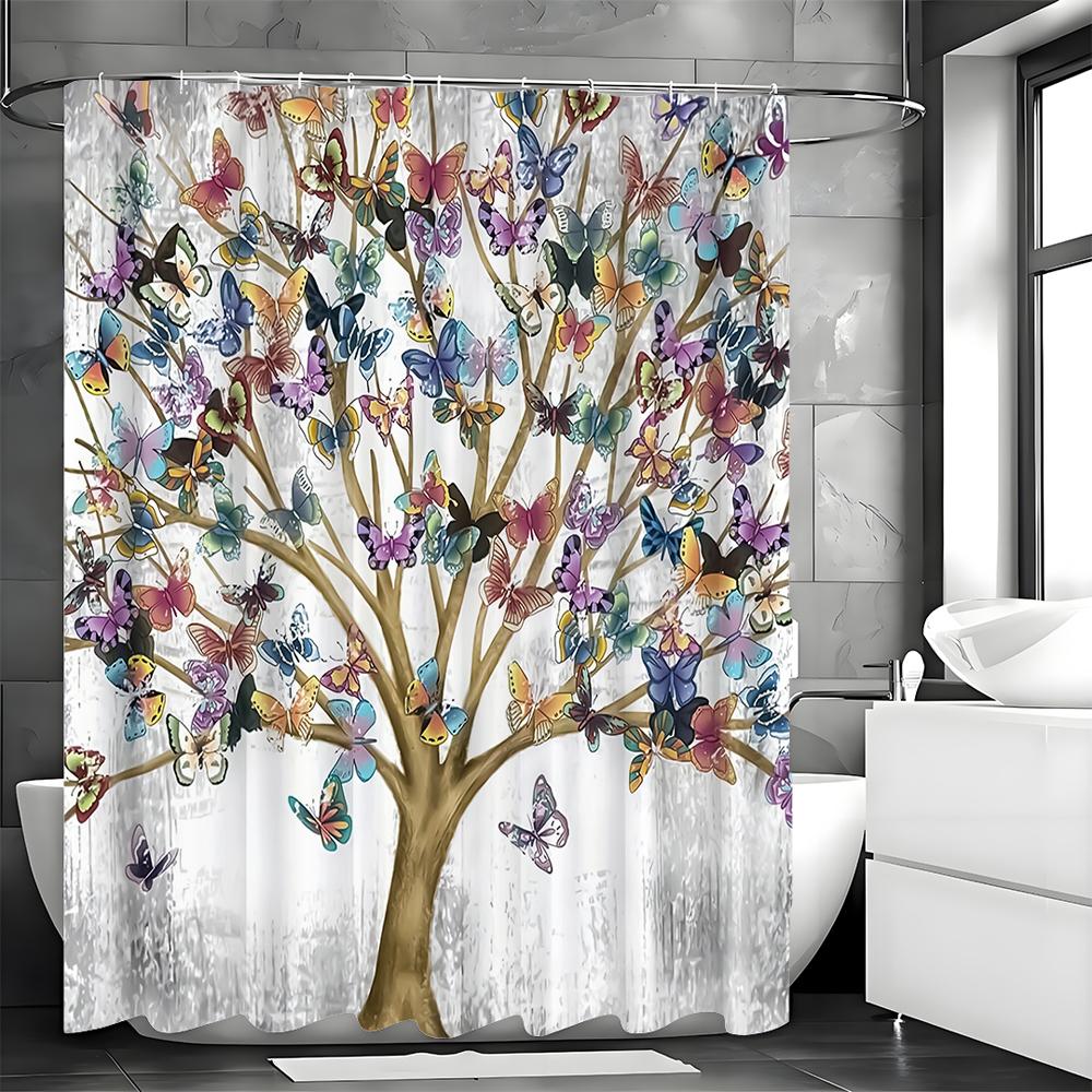 Schmetterlingsbaum Duschvorhang, Badezimmer Dekorativer Duschvorhang, Wasserdichter Duschvorhang mit Haken